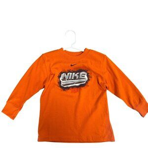 Nike Toddler Boys Orange Long Sleeve Graphic Tee Shirt 2T 100% Cotton GUC